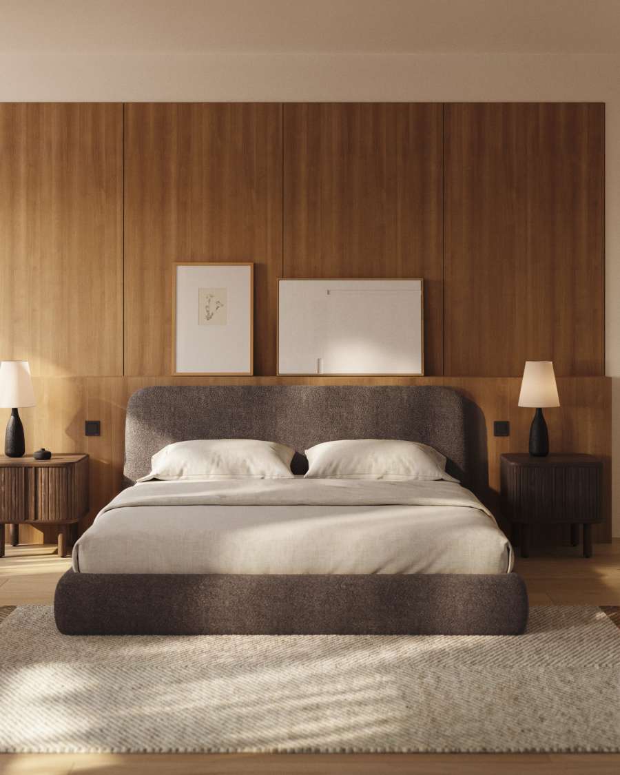 Martina bed with removable cover in brown bouclé fabric for 180 x 200cm mattress FSC Mix Credit