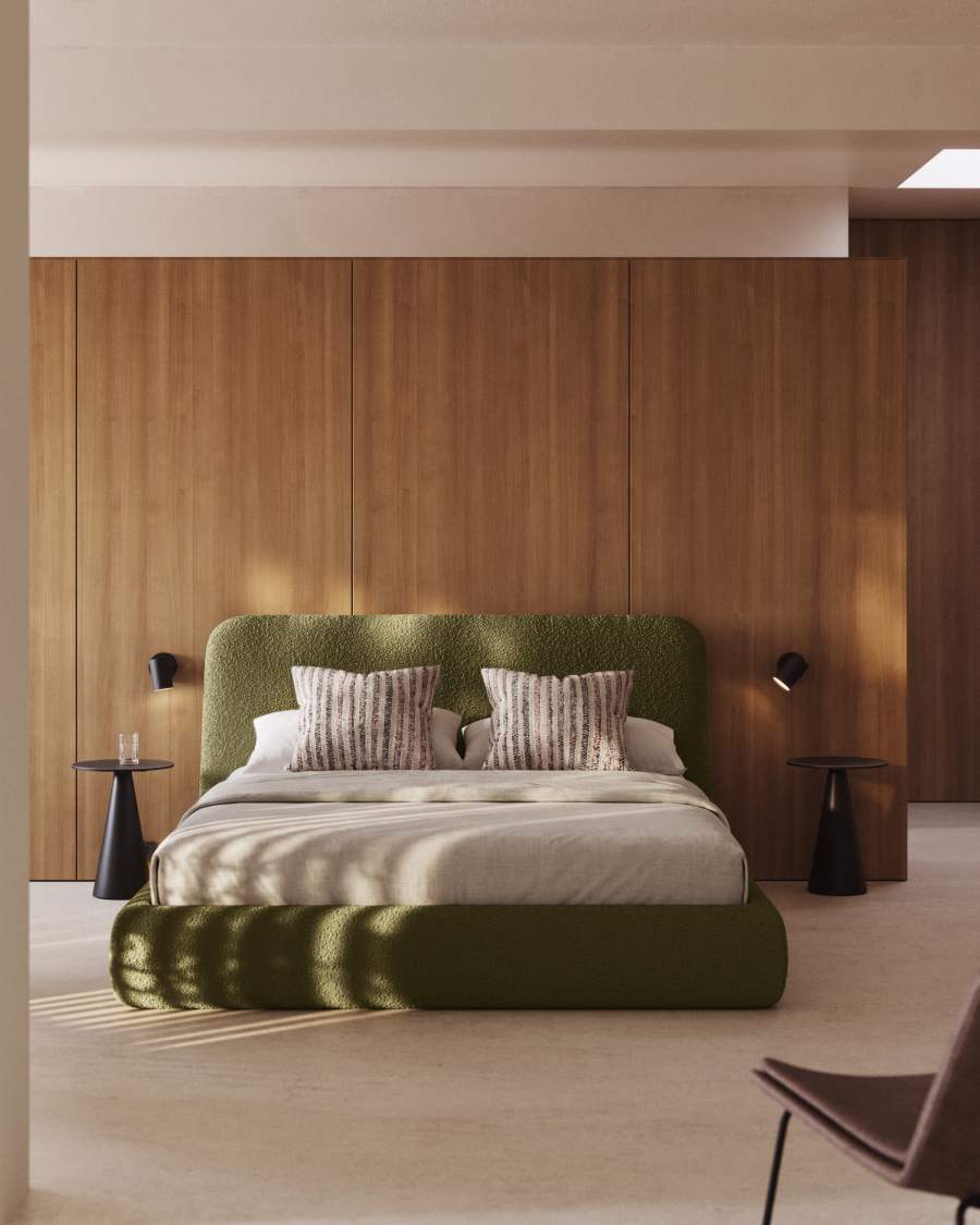 Martina bed with removable cover in dark green bouclé fabric for 160 x 200cm mattress FSC Mix Credit