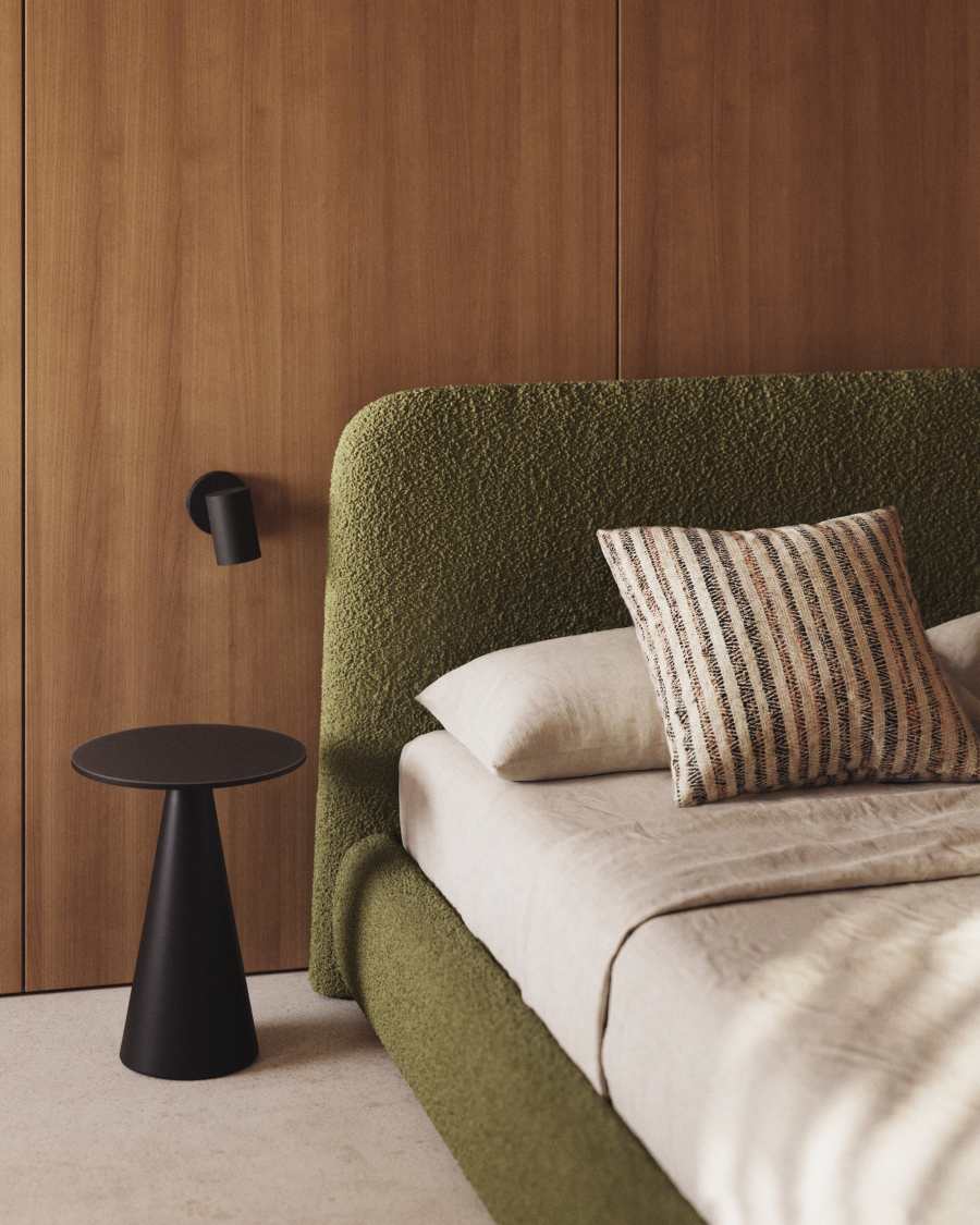 Martina bed with removable cover in dark green bouclé fabric for 160 x 200cm mattress FSC Mix Credit