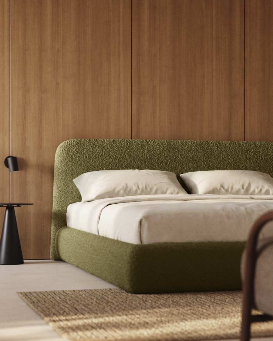 Martina bed with removable cover in dark green bouclé fabric for 180 x 200cm mattress FSC Mix Credit