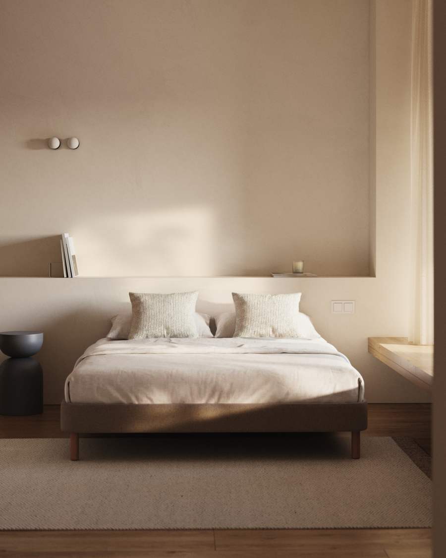 Ofelia brown base with removable cover and solid beech wood legs for 160 x 200cm mattress