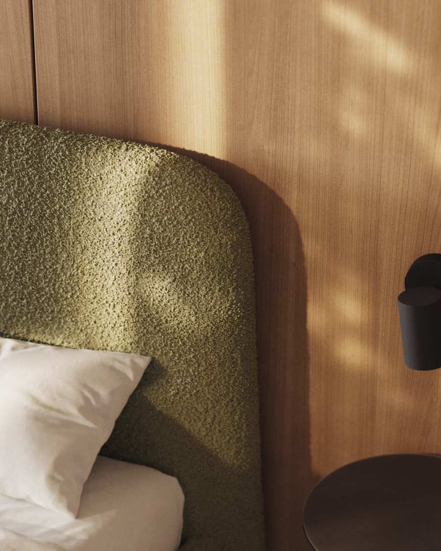 Martina bed with removable cover in dark green bouclé fabric for 160 x 200cm mattress FSC Mix Credit