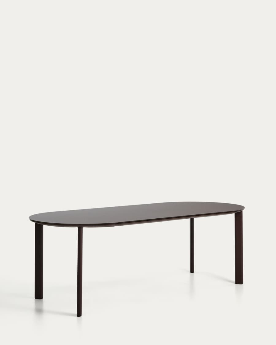 Οβάλ τραπέζι Erice από αλουμίνιο και καφέ γυαλί 230 x 100 εκ