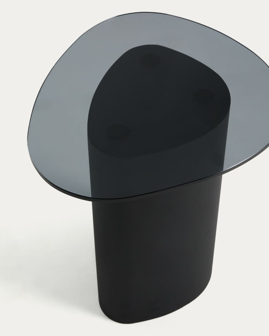 Table d’appoint Olir en verre trempé et acier noir 48 x 46,8 cm