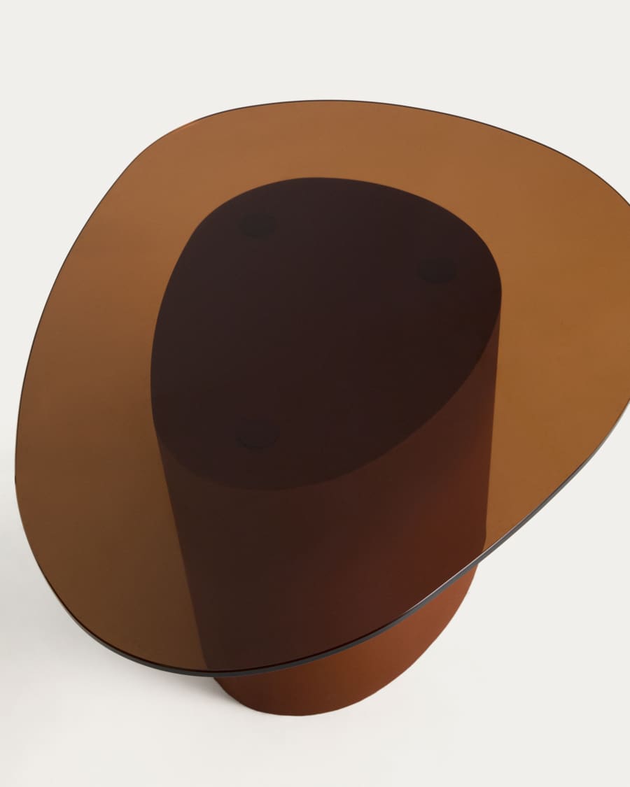Table basse Olir en verre trempé et acier marron 82 x 74 cm