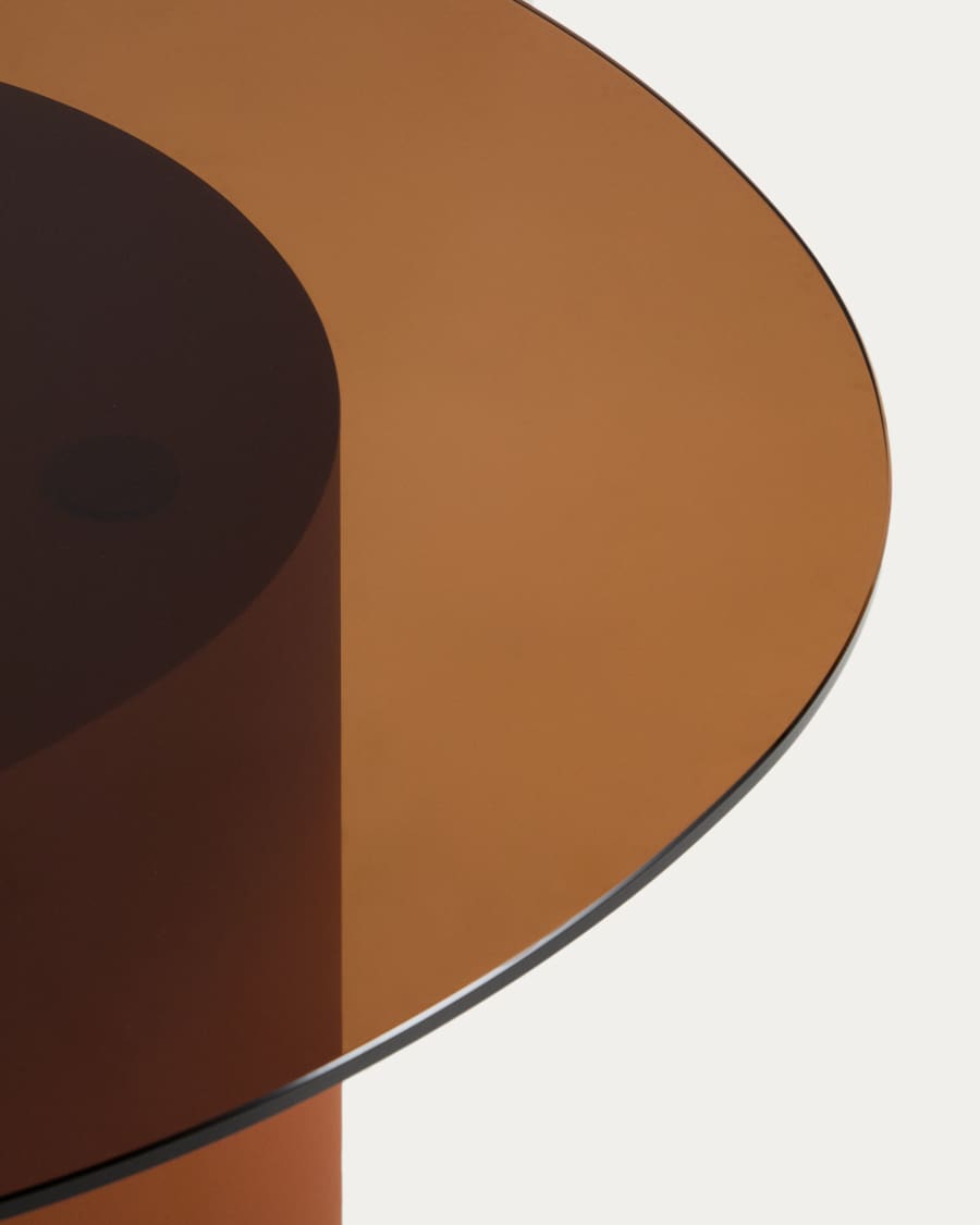 Table basse Olir en verre trempé et acier marron 82 x 74 cm