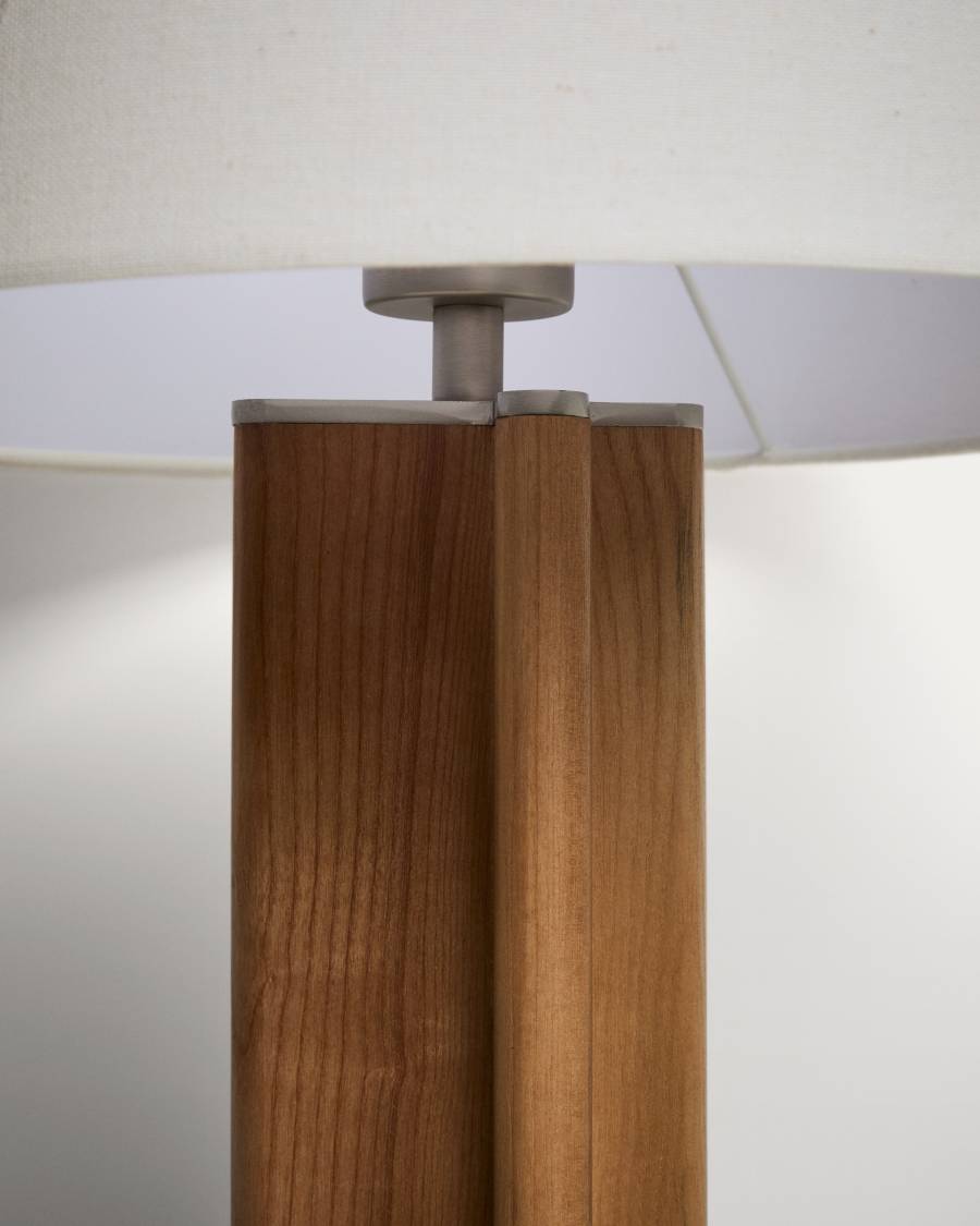 Niani table lamp in rubber wood with natural finish and ivory-coloured cotton lamp shade Ø30cm with UK adaptor