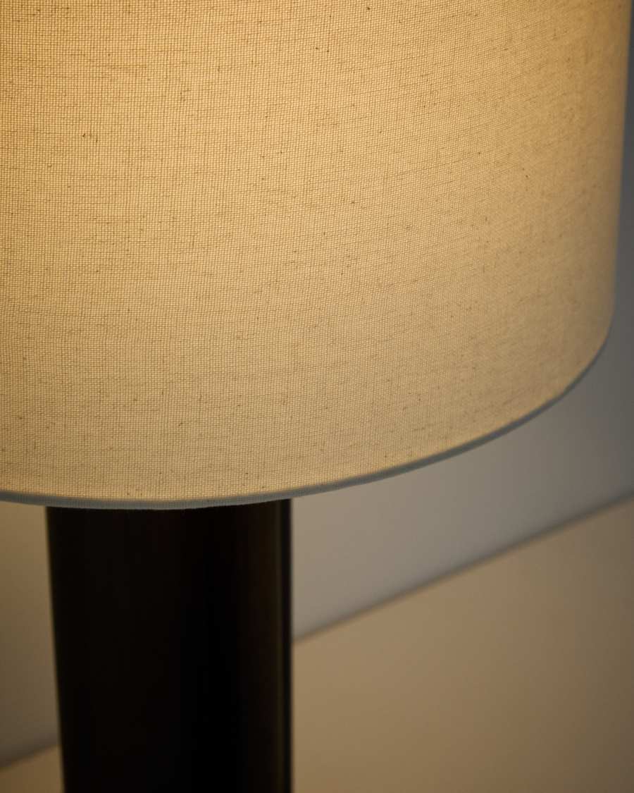 Niani table lamp in dark-finish rubber wood with ivory-coloured cotton shade Ø30cm with UK adaptor