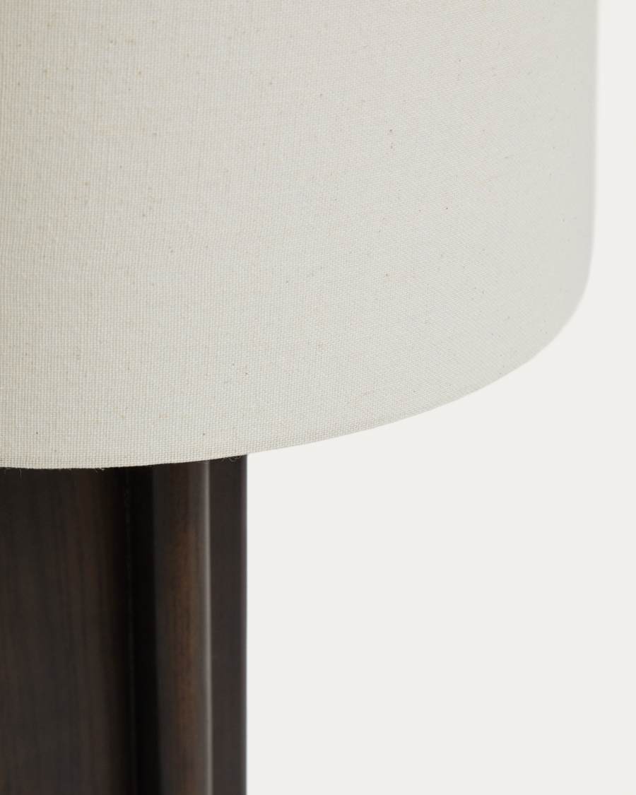 Niani table lamp in dark-finish rubber wood with ivory-coloured cotton shade Ø30cm with UK adaptor
