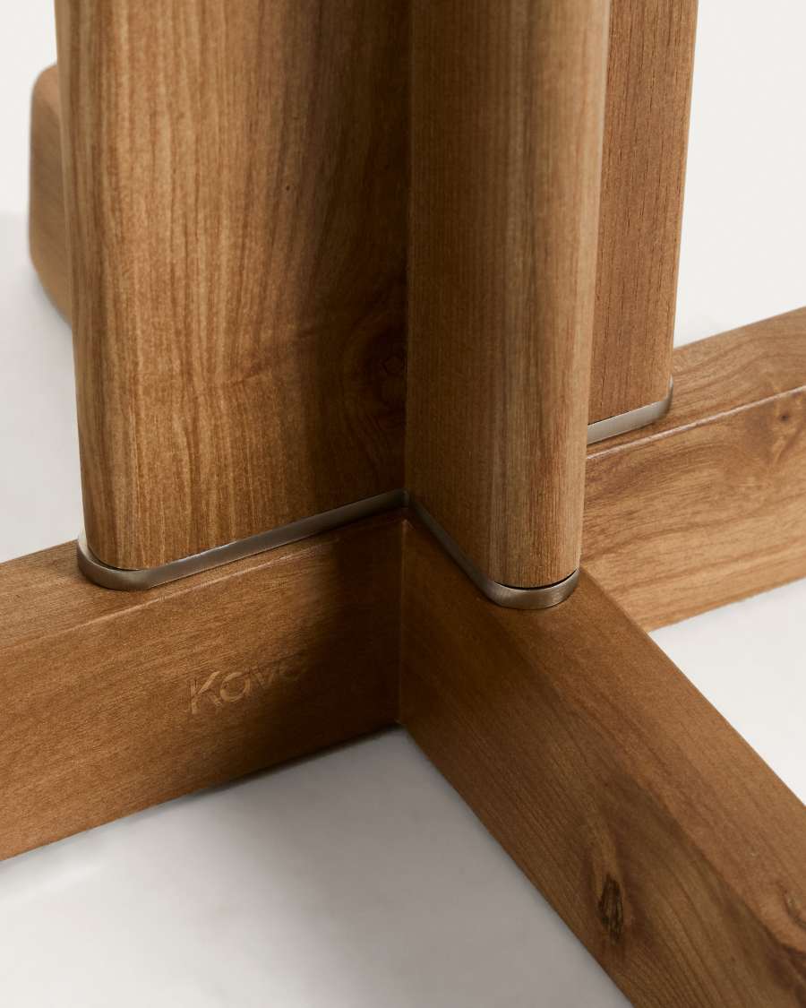 Floor lamp in rubber wood with clear finish and ivory-coloured cotton lamp shade with UK adaptor