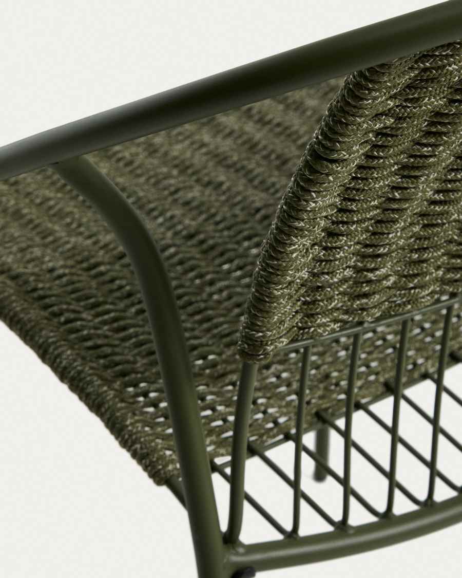 Στοιβαζόμενη καρέκλα Atrani από γαλβανισμένο ατσάλι και πράσινο σκοινί