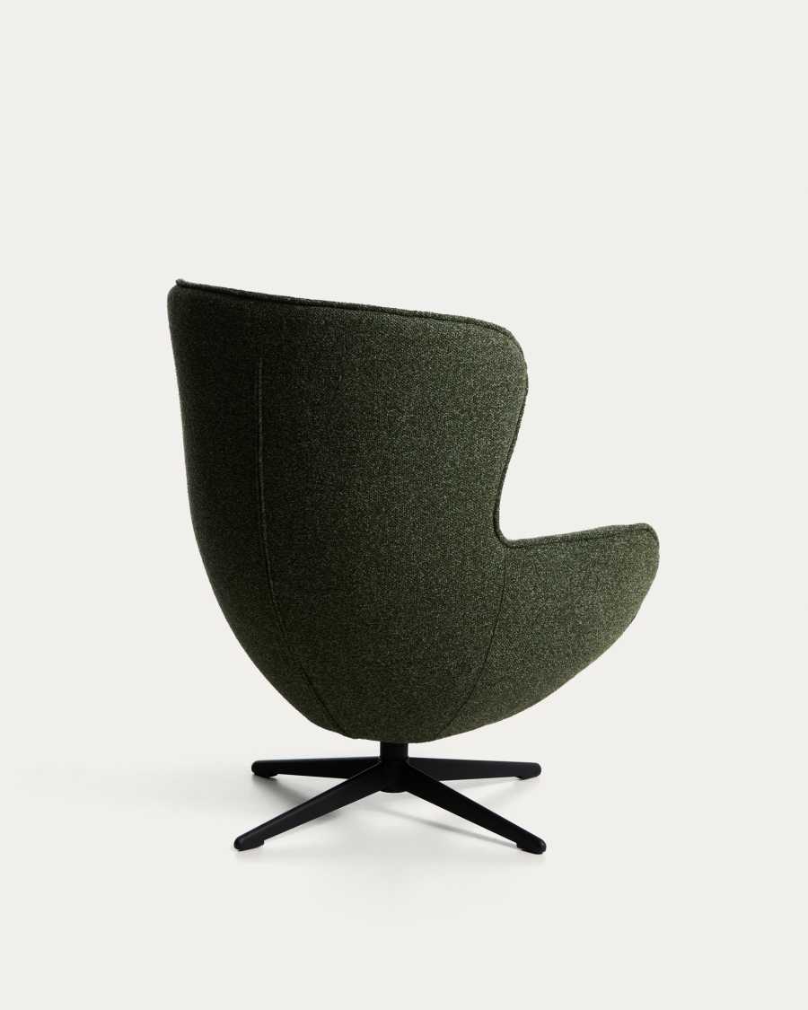 Sorile swivel armchair in dark green chenille and steel with black finish FSC 100%
