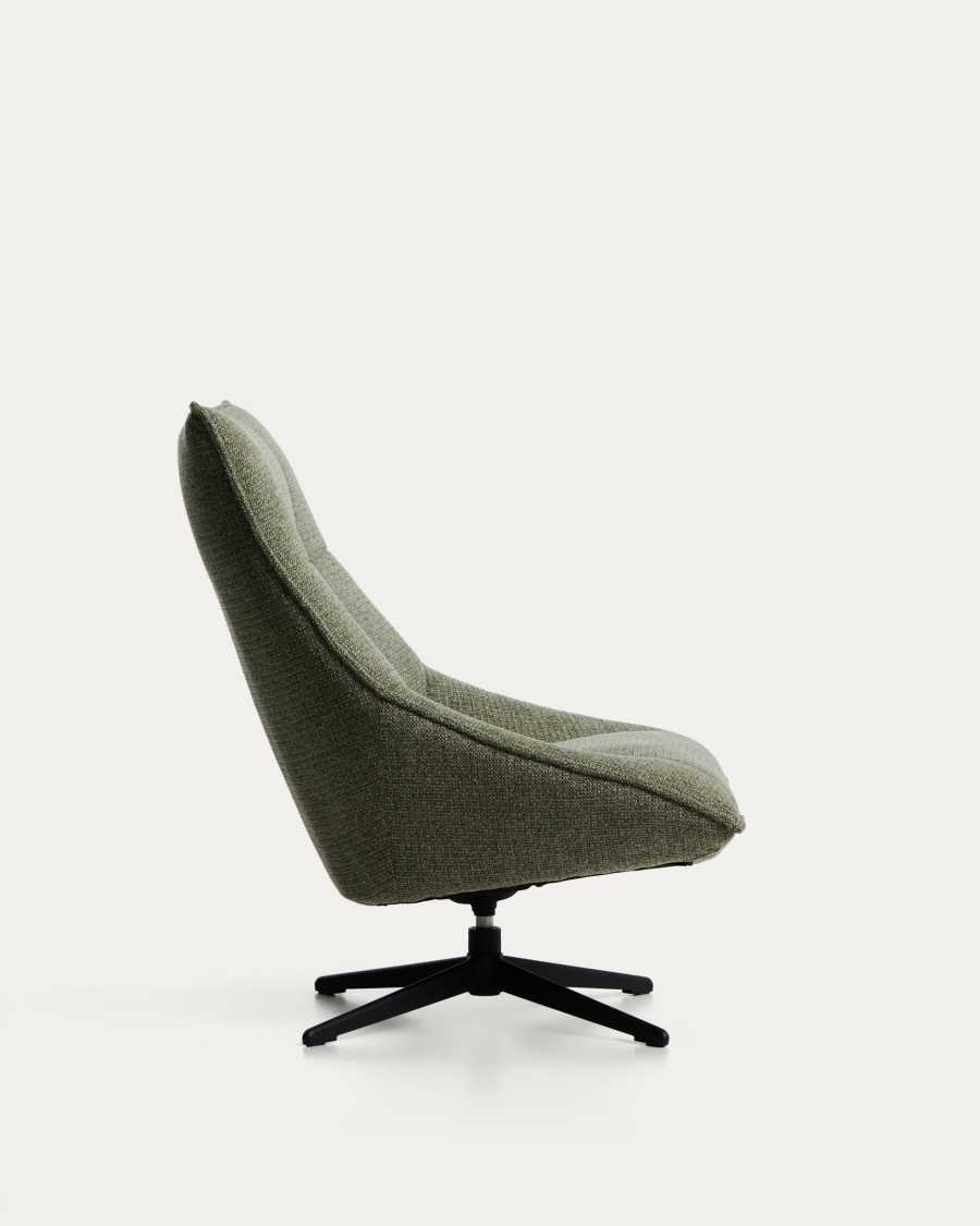 Dirala swivel armchair in green chenille and steel with black finish FSC 100%