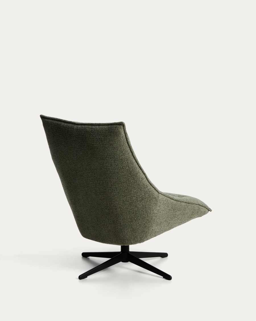 Dirala swivel armchair in green chenille and steel with black finish FSC 100%