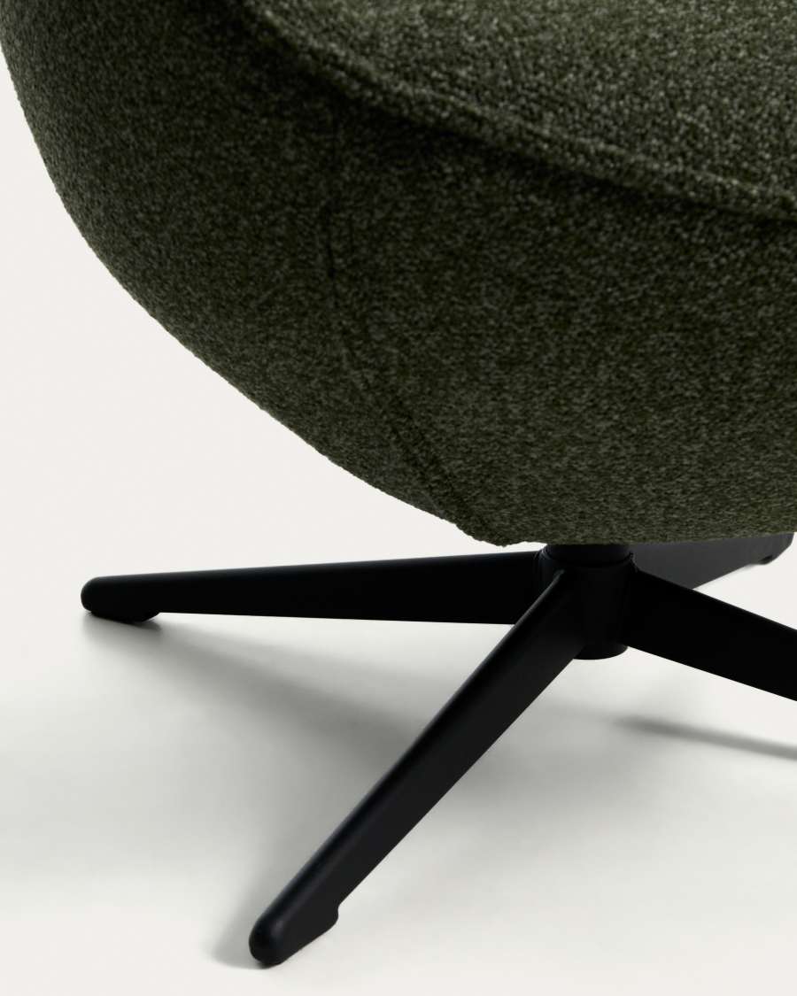Sorile swivel armchair in dark green chenille and steel with black finish FSC 100%
