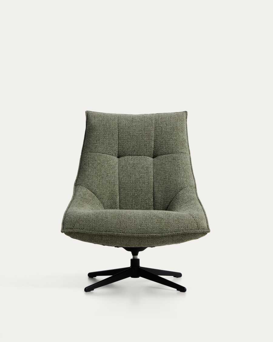 Dirala swivel armchair in green chenille and steel with black finish FSC 100%