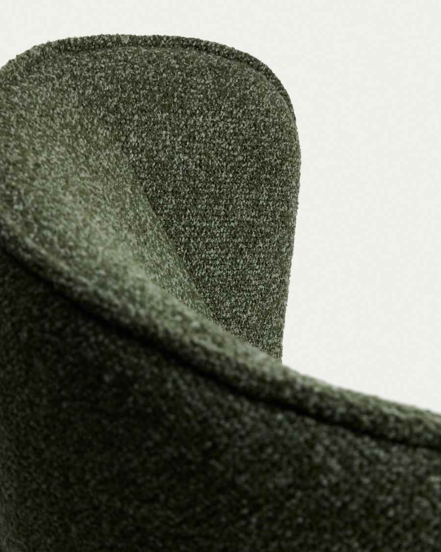 Sorile swivel armchair in dark green chenille and steel with black finish FSC 100%