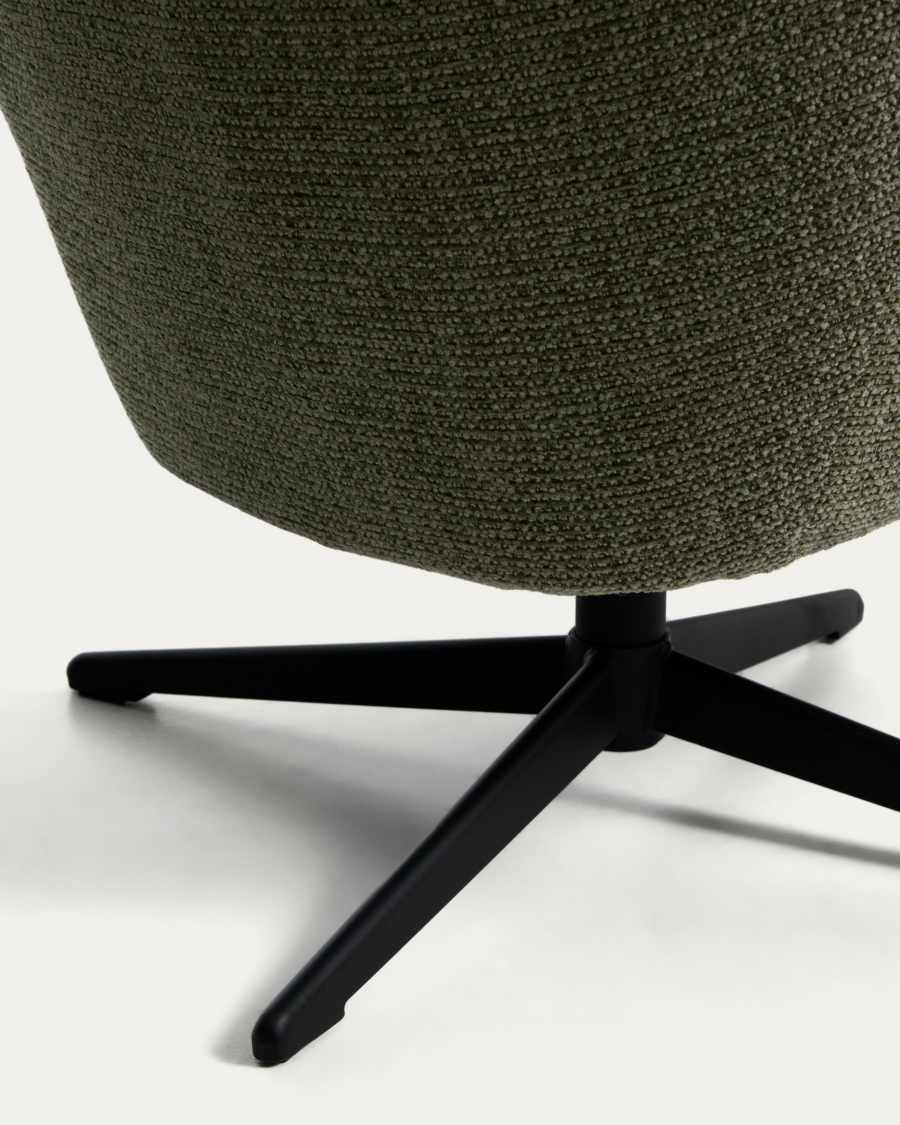 Dirala swivel armchair in green chenille and steel with black finish FSC 100%