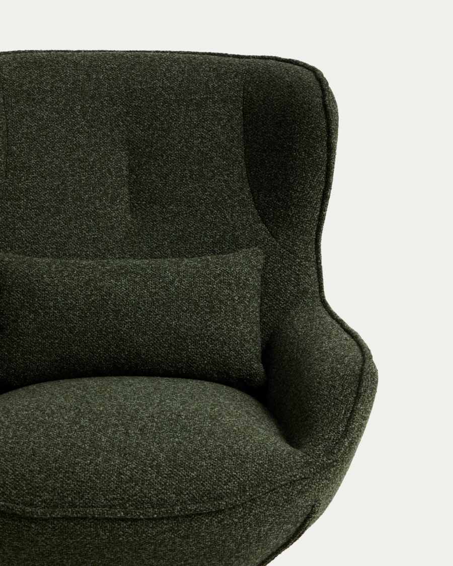 Sorile swivel armchair in dark green chenille and steel with black finish FSC 100%