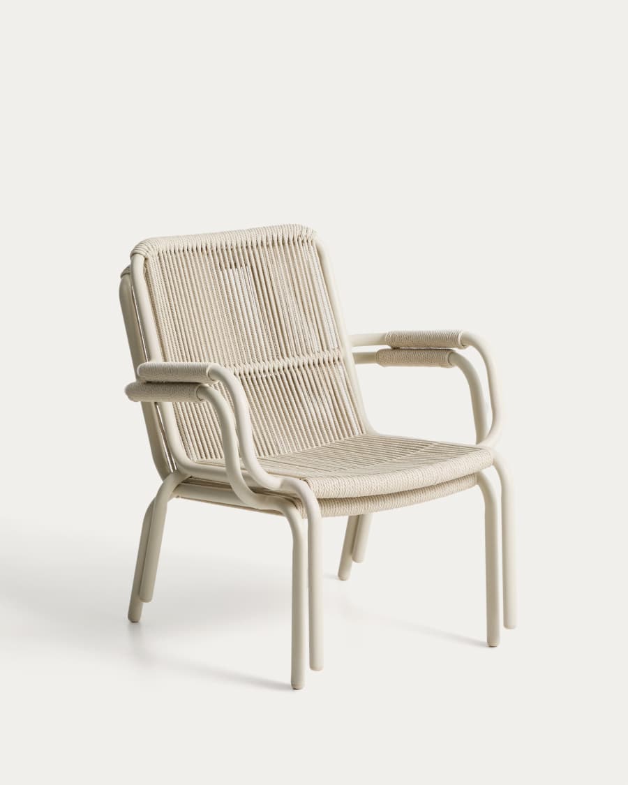 Salis armchair in taupe aluminium and beige synthetic rope cord