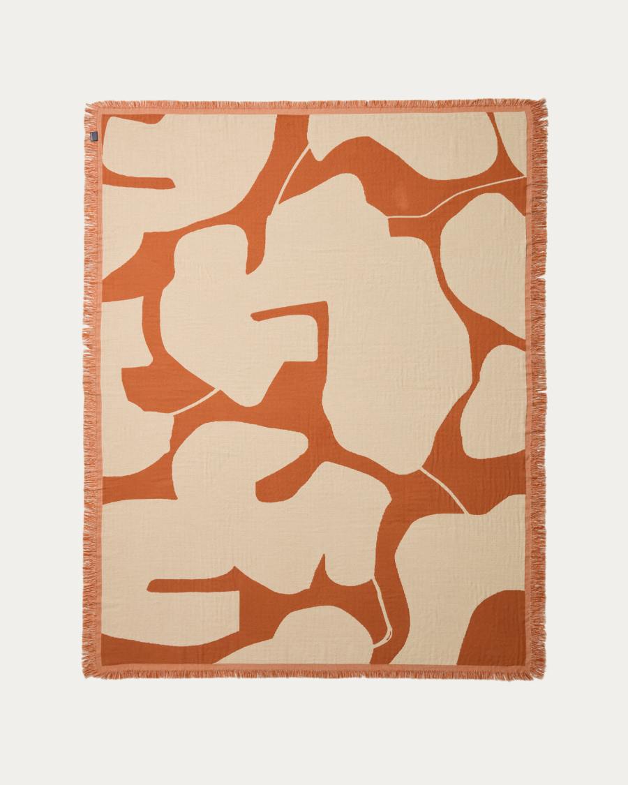 Κουβέρτα Niore 100% βαμβάκι, διπλής όψης, πορτοκαλί και μπεζ, 130 x 170 cm