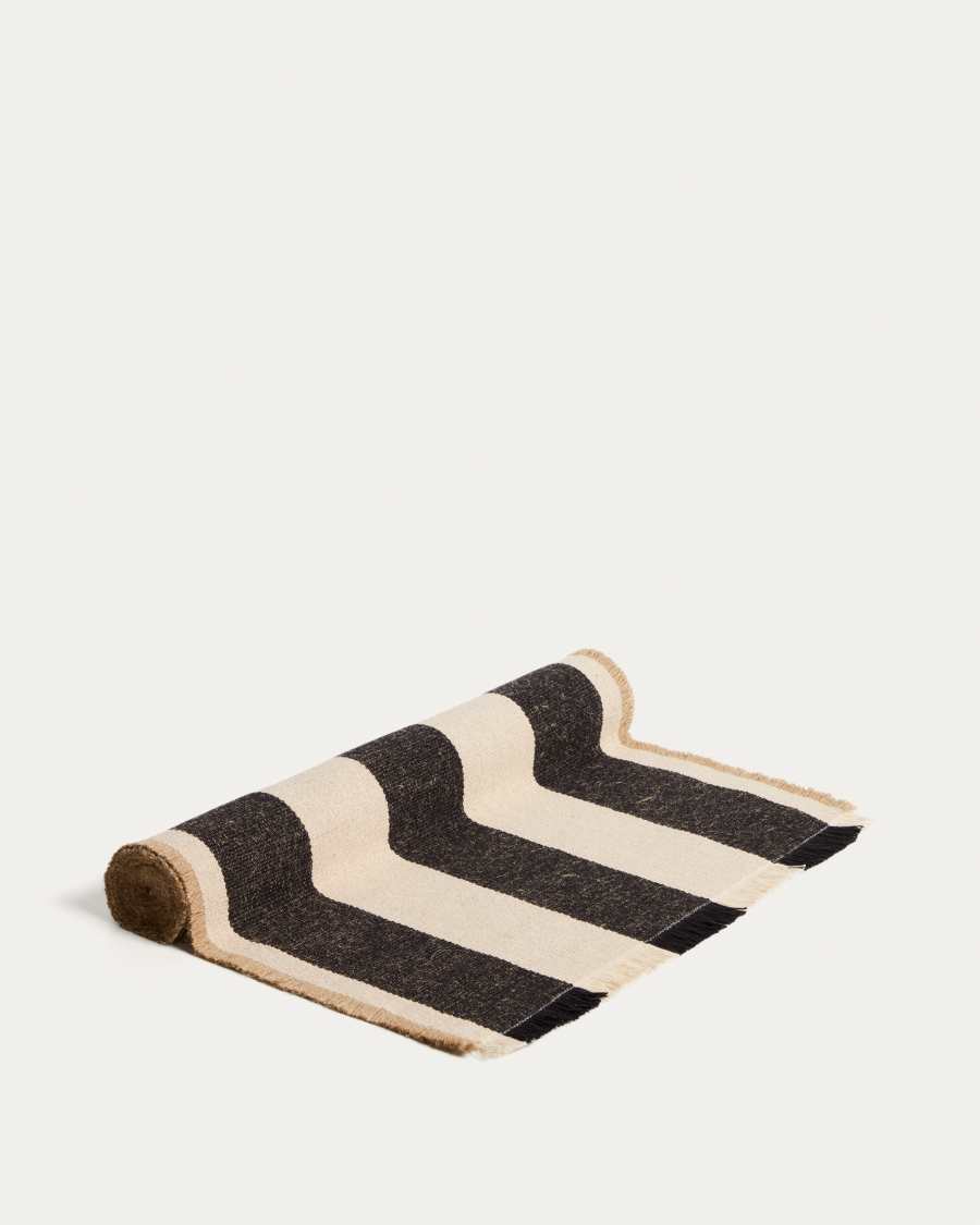 Daltan black striped cotton jute table runner 50 x 150cm