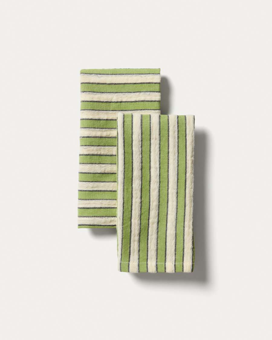 Ulena set of 2 green striped 100% cotton napkins 35 x 35cm