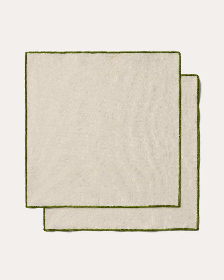 Todila set of 2 cotton napkins with green contrast detail 35 x 35cm