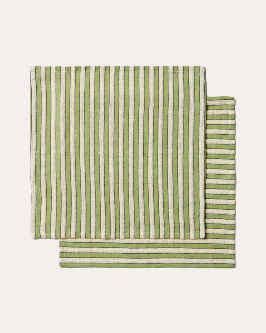 Ulena set of 2 green striped 100% cotton napkins 35 x 35cm