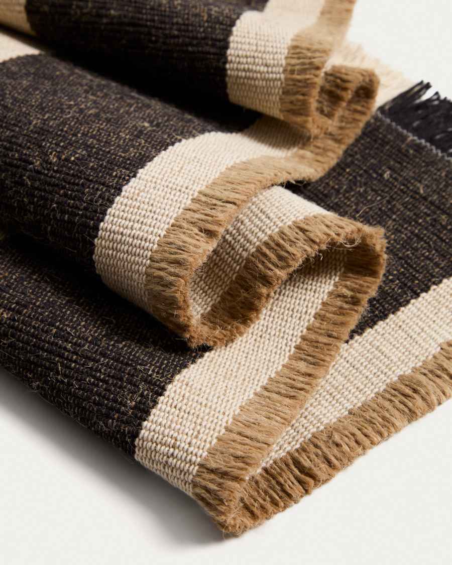 Daltan black striped cotton jute table runner 50 x 150cm
