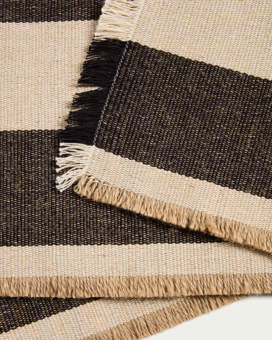 Daltan black striped cotton jute table runner 50 x 150cm