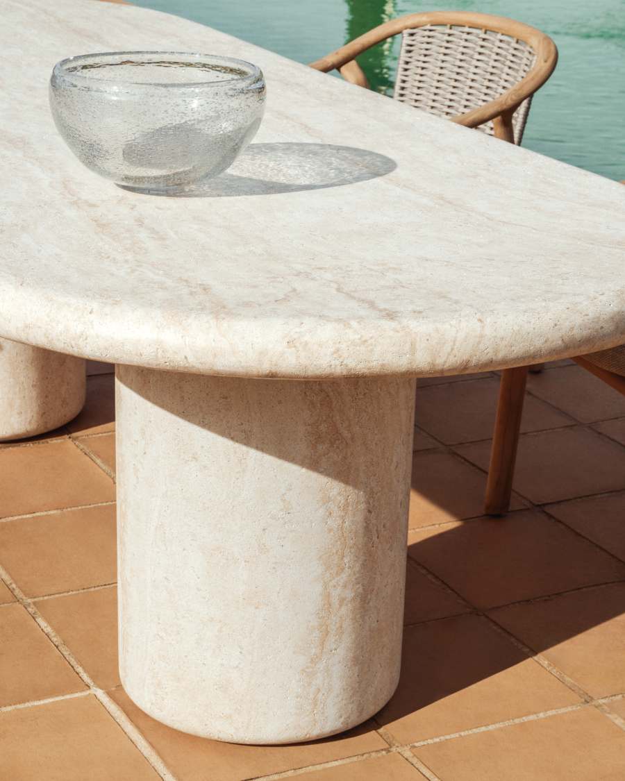 Drasi oval concrete table with travertine-effect finish 260 x 110cm