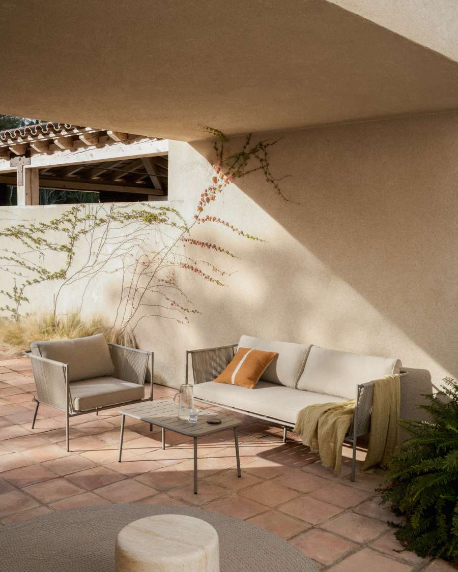 Zivia outdoor armchair in ecru rope cord and taupe galvanised steel