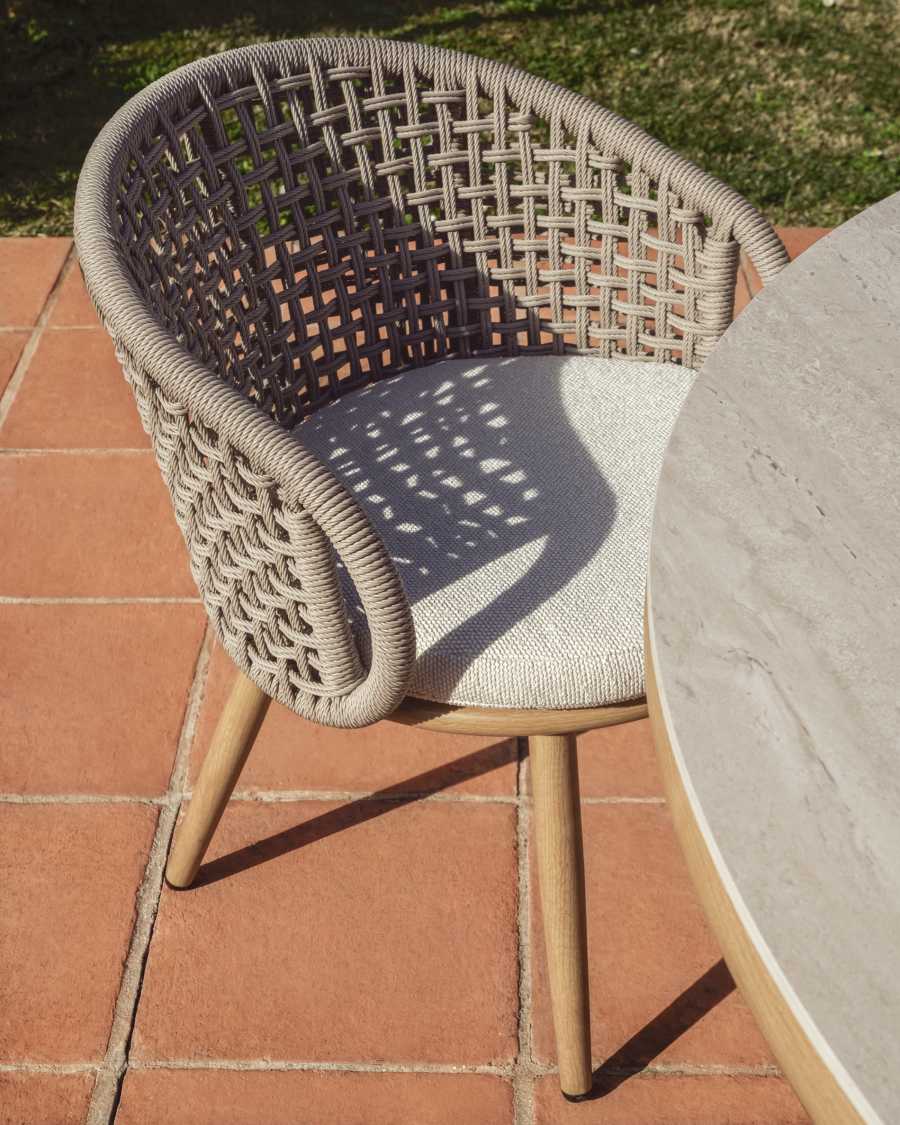 Lidario outdoor chair in wood-effect aluminium and taupe synthetic rope cord