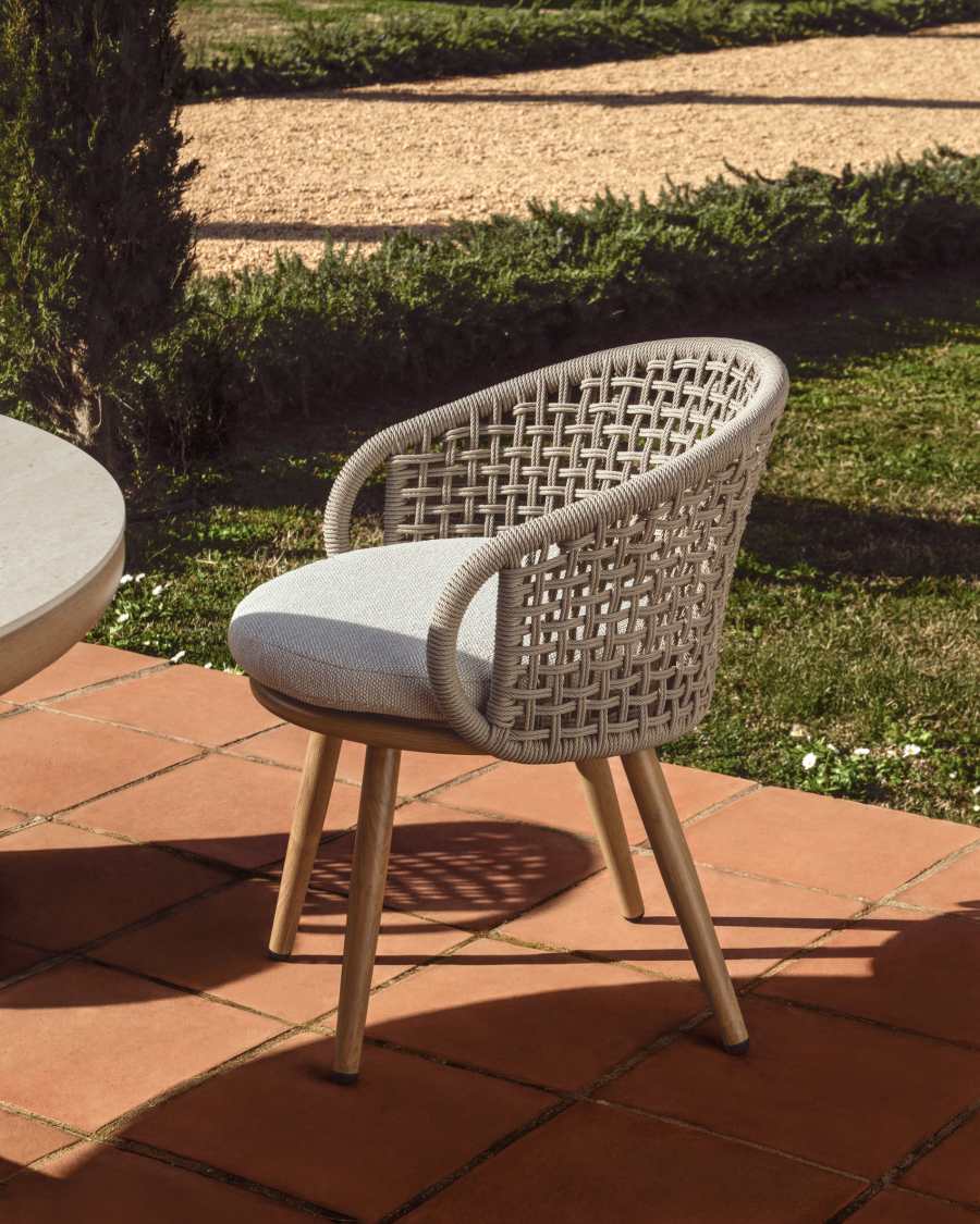 Lidario outdoor chair in wood-effect aluminium and taupe synthetic rope cord