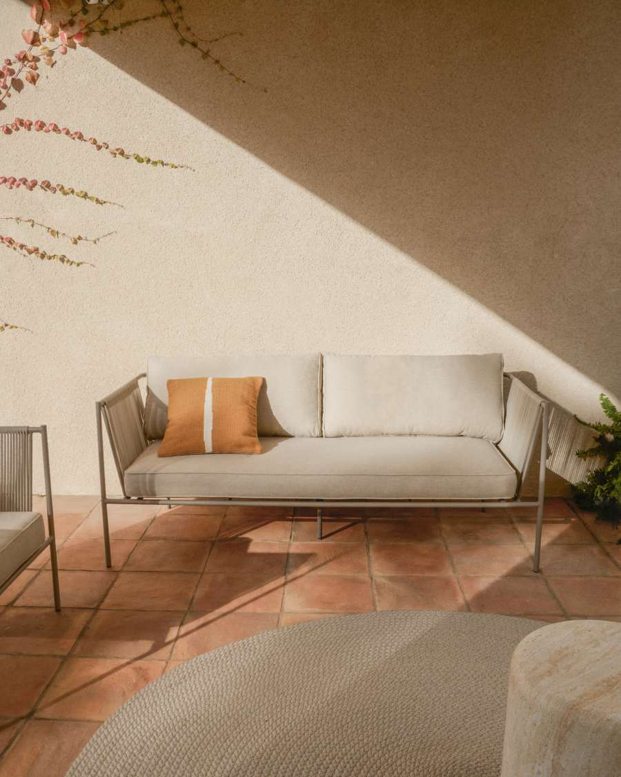 Zivia 2-seater outdoor sofa in ecru rope cord and taupe galvanised steel 178cm