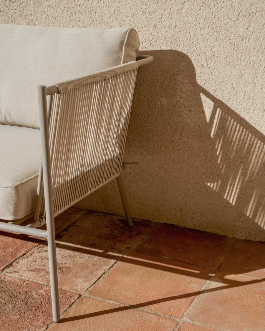 Zivia outdoor armchair in ecru rope cord and taupe galvanised steel