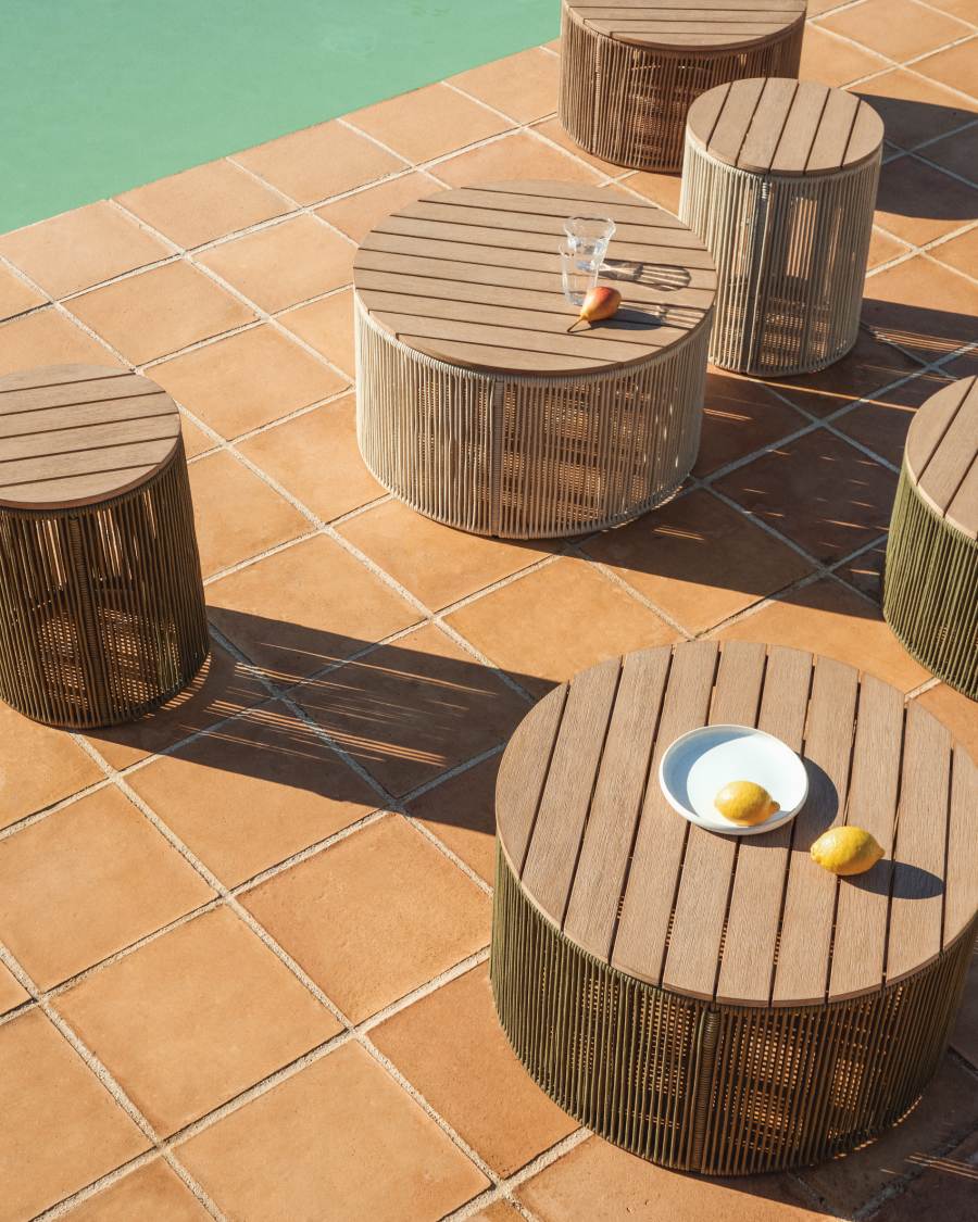 Dandara coffee table in steel, ecru rope cord and solid acacia wood Ø60cm FSC 100%