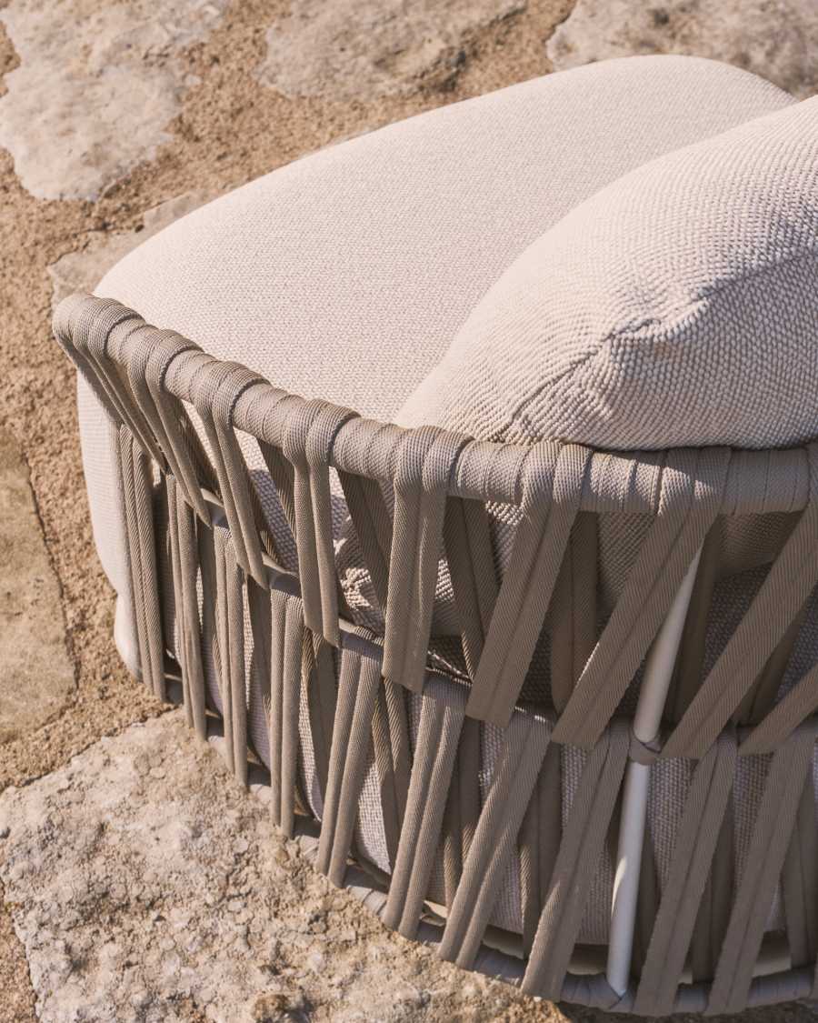 Osani armchair in ecru aluminium and taupe rope cord