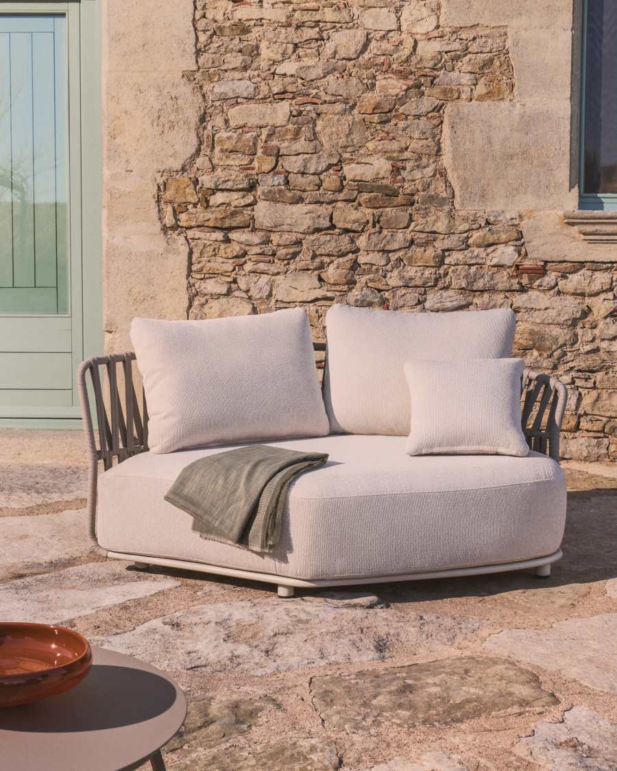 Osani curved module in ecru aluminium and taupe rope cord 167cm