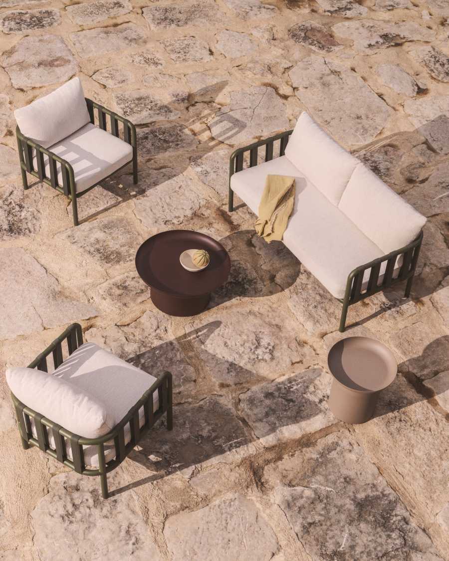 Omala set consisting of 2-seater sofa and 2 armchairs with green aluminium structure