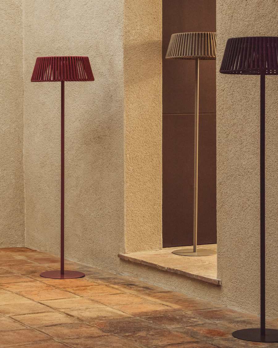 Ηλιακό επιδαπέδιο φωτιστικό εξωτερικού χώρου Aldet με πλακέ σκοινί και μεταλλική καφέ βάση Ø46 εκ