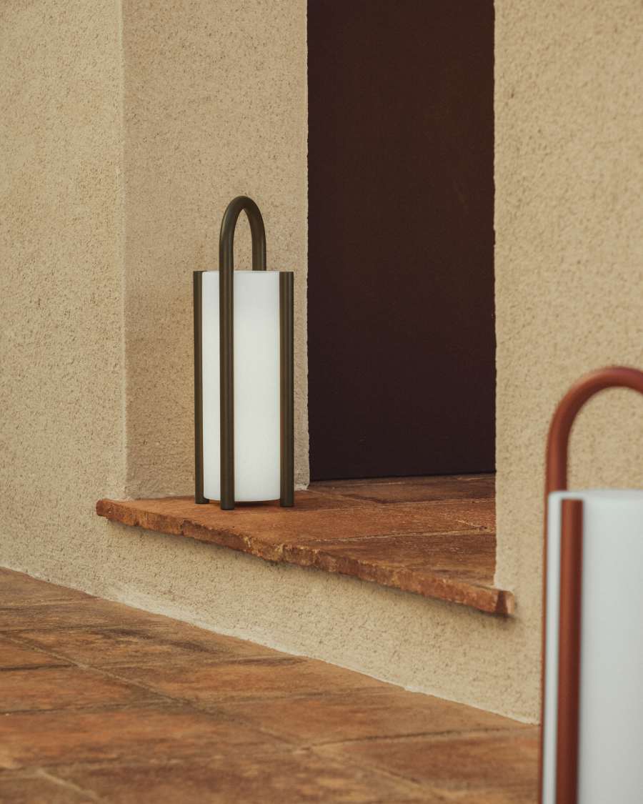 Große tragbare Tischlampe Leros aus Polyethylen und grünem Stahl