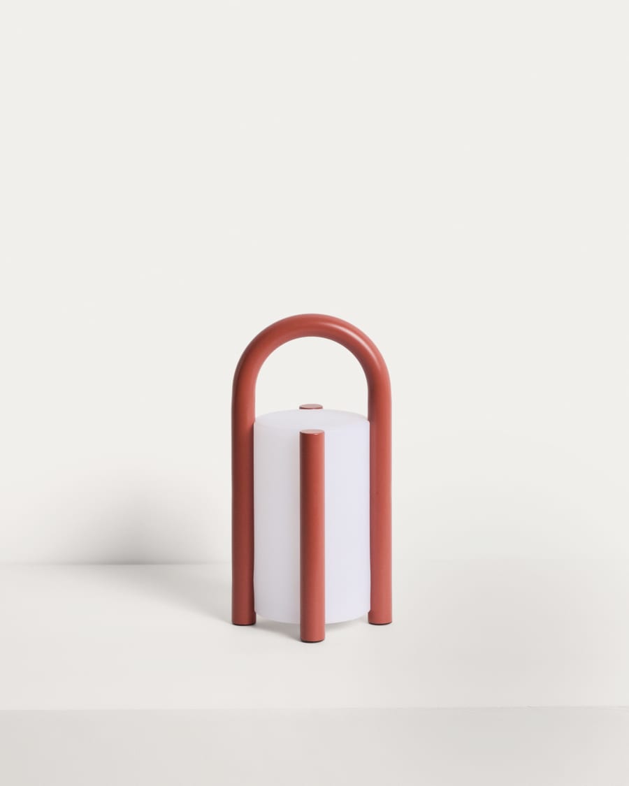 Kleine tragbare Tischlampe Leros aus Polyethylen und terrakottafarbenem Stahl