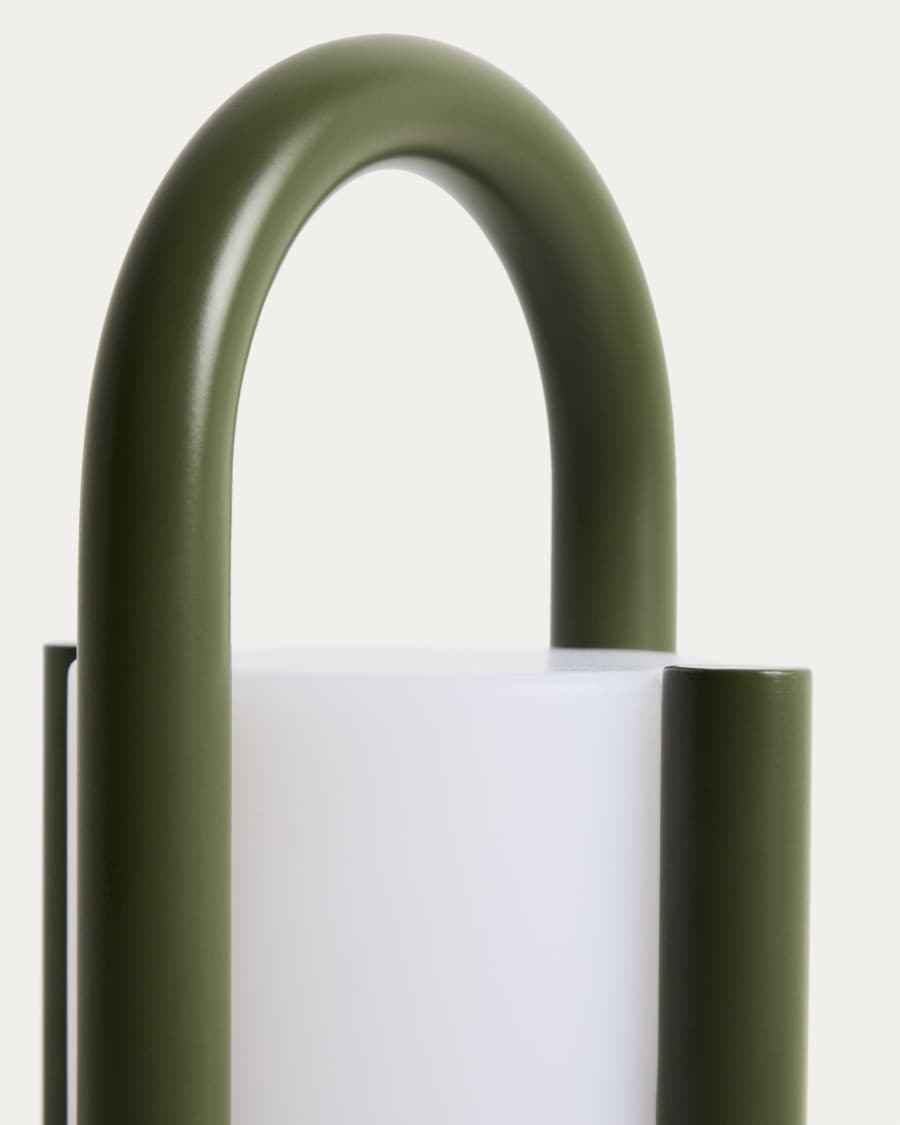 Kleine tragbare Tischlampe Leros aus Polyethylen und grünem Stahl