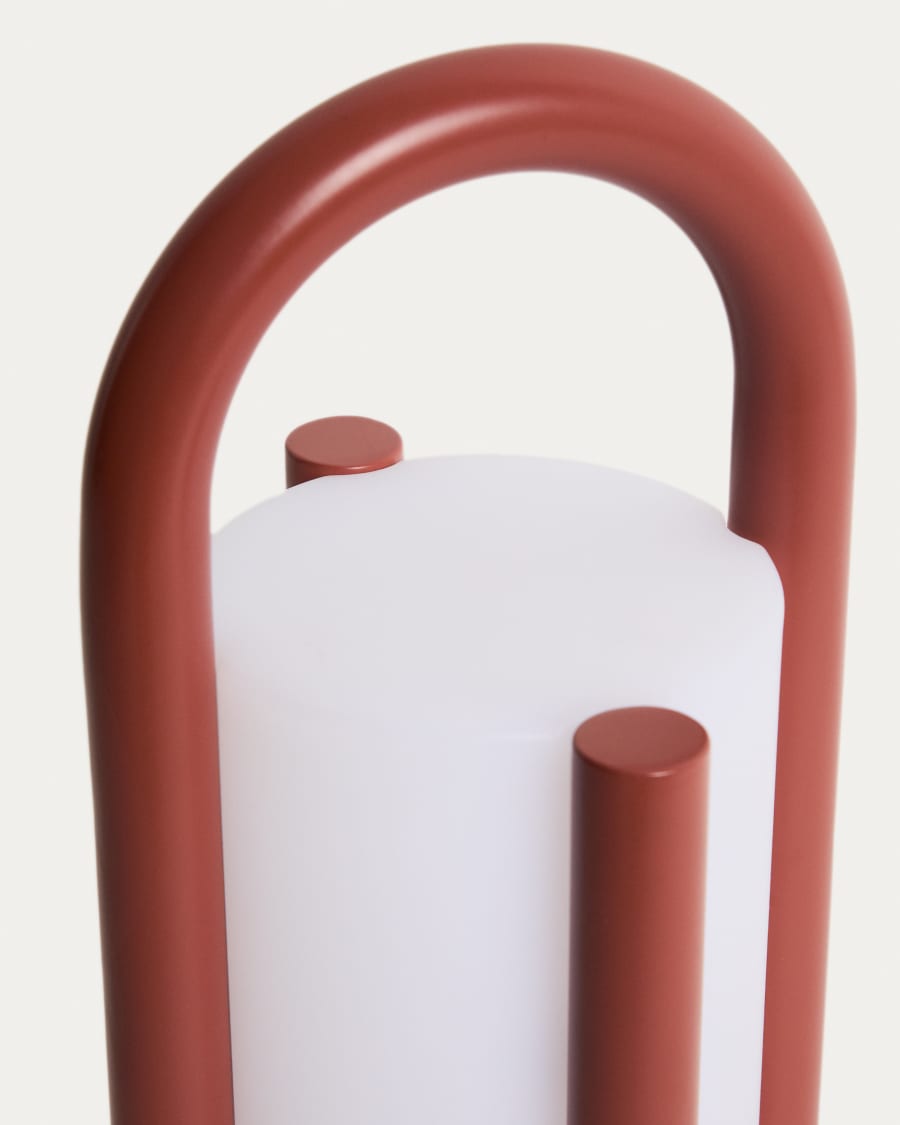 Kleine tragbare Tischlampe Leros aus Polyethylen und terrakottafarbenem Stahl