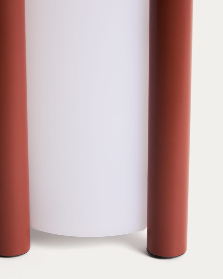 Kleine tragbare Tischlampe Leros aus Polyethylen und terrakottafarbenem Stahl