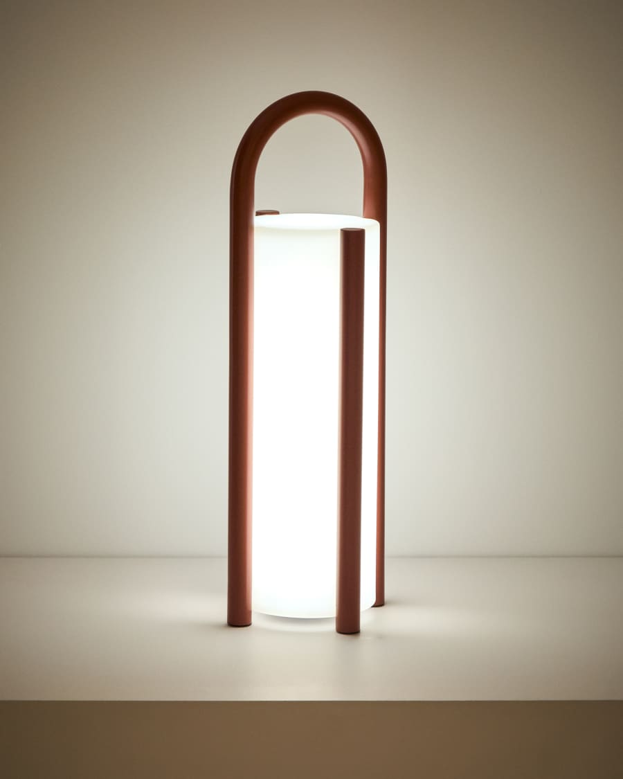 Große tragbare Tischlampe Leros aus Polyethylen und terrakottafarbenem Stahl