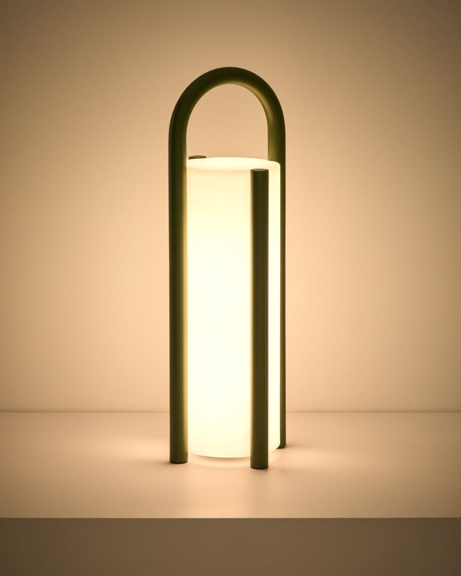 Große tragbare Tischlampe Leros aus Polyethylen und grünem Stahl