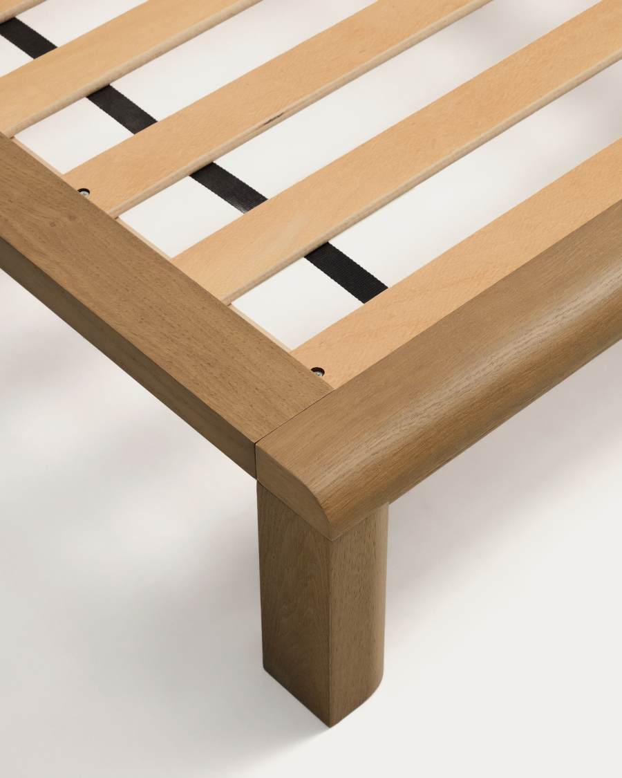 Arelida bed made of oak veneer and solid oak wood with light brown finish for 180 x 200cm mattress